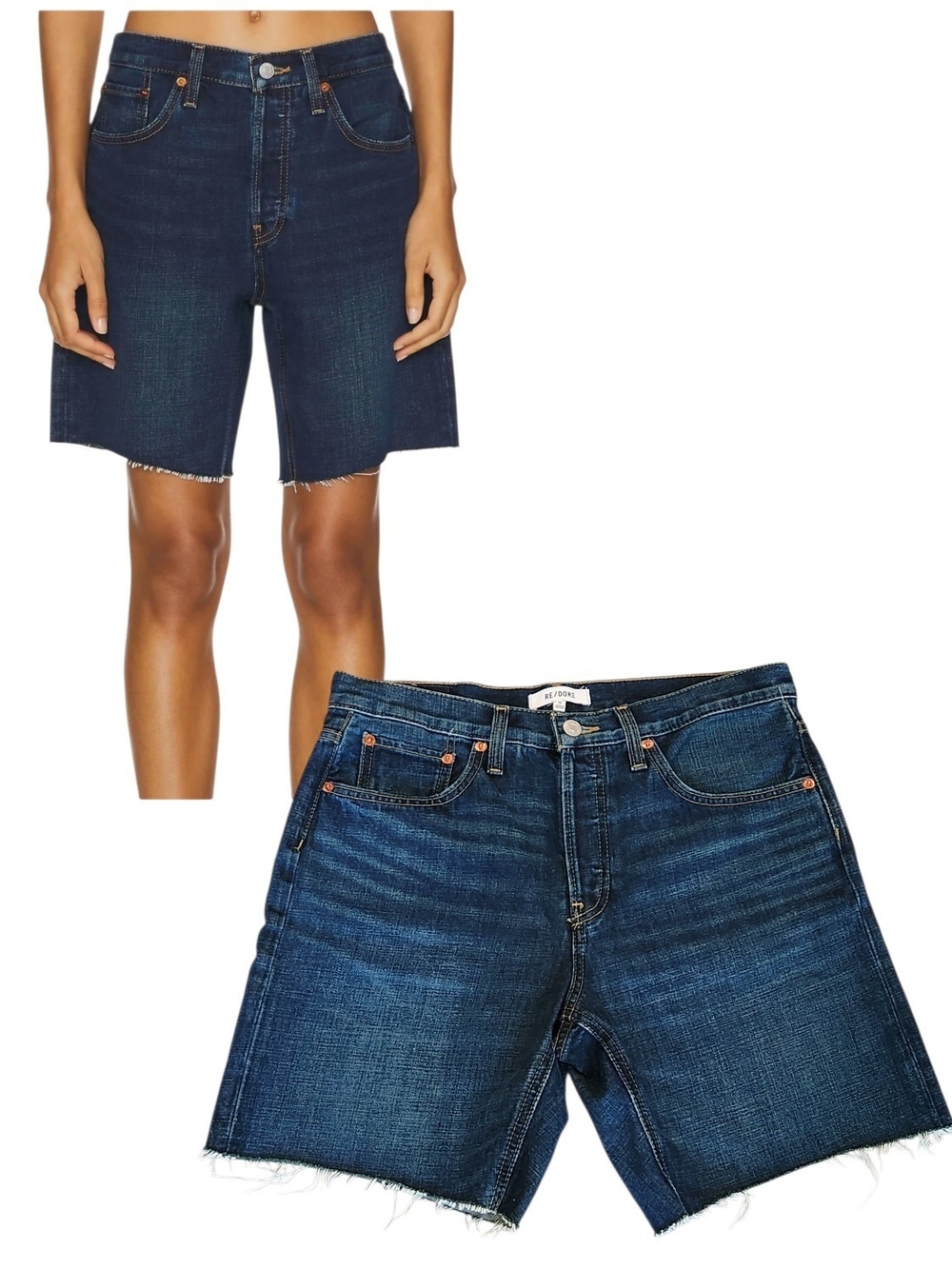 NWT Re/Done Boyfriend High-Rise Palermo Indigo Wash Cut Off Recycled Shorts 26